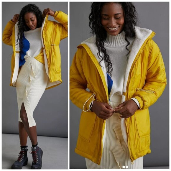 Anthropologie Allyson sherpa Lined Yellow Women's Jacket Size XS Long Sleeves - Picture 4 of 13